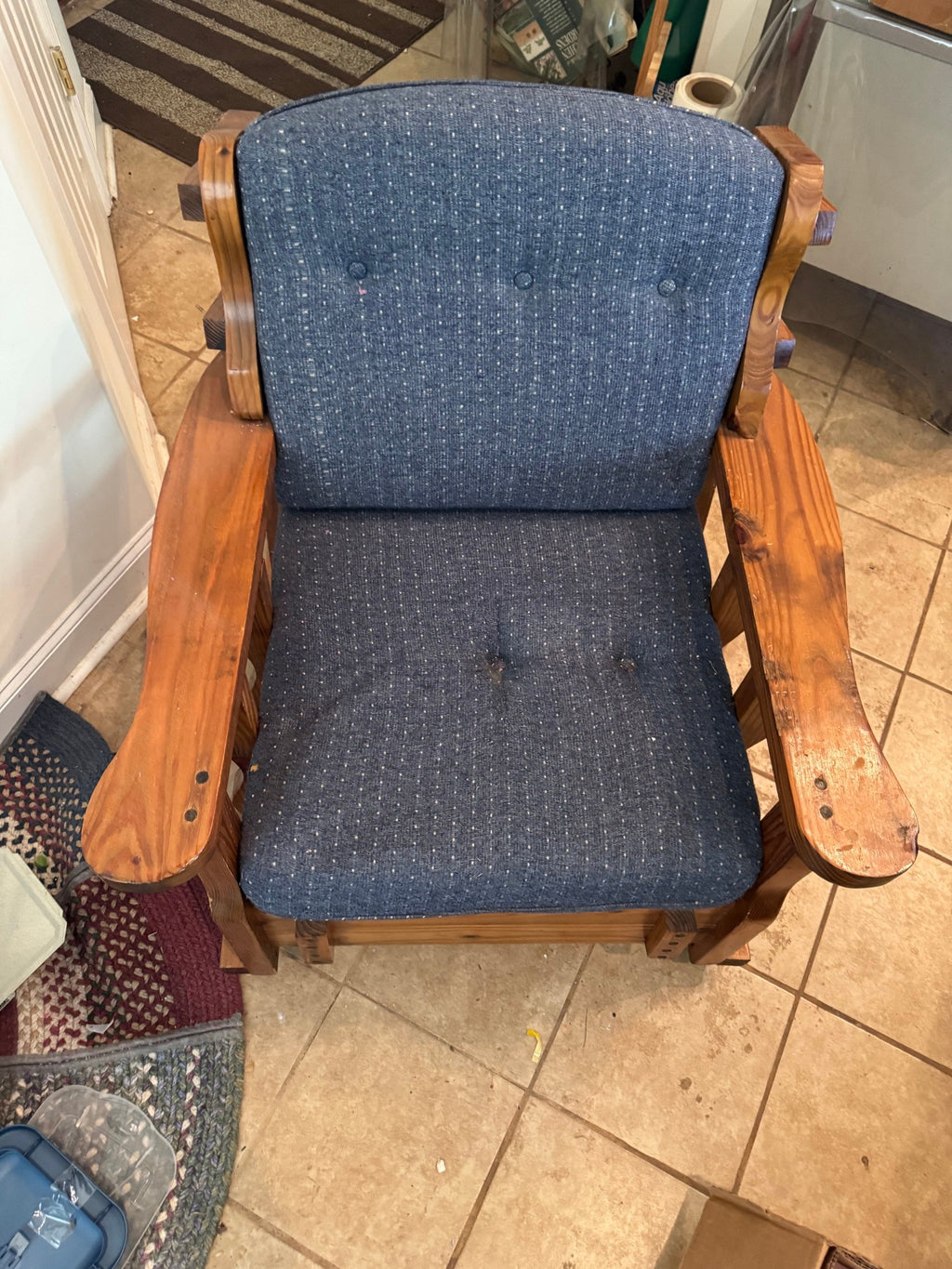 Rocking chair from above showing seat and back cushions