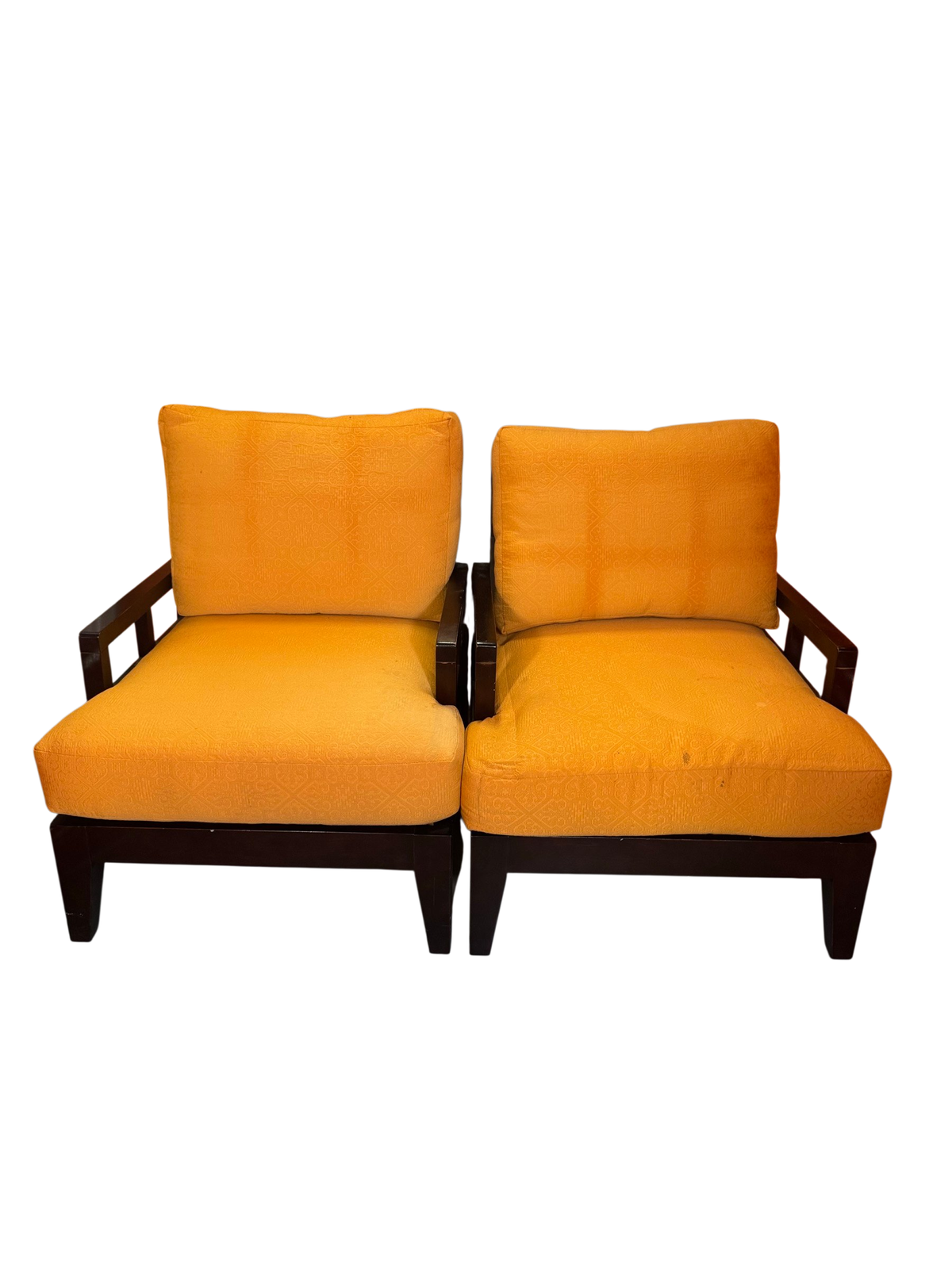 Pair of orange lounge chairs side by side