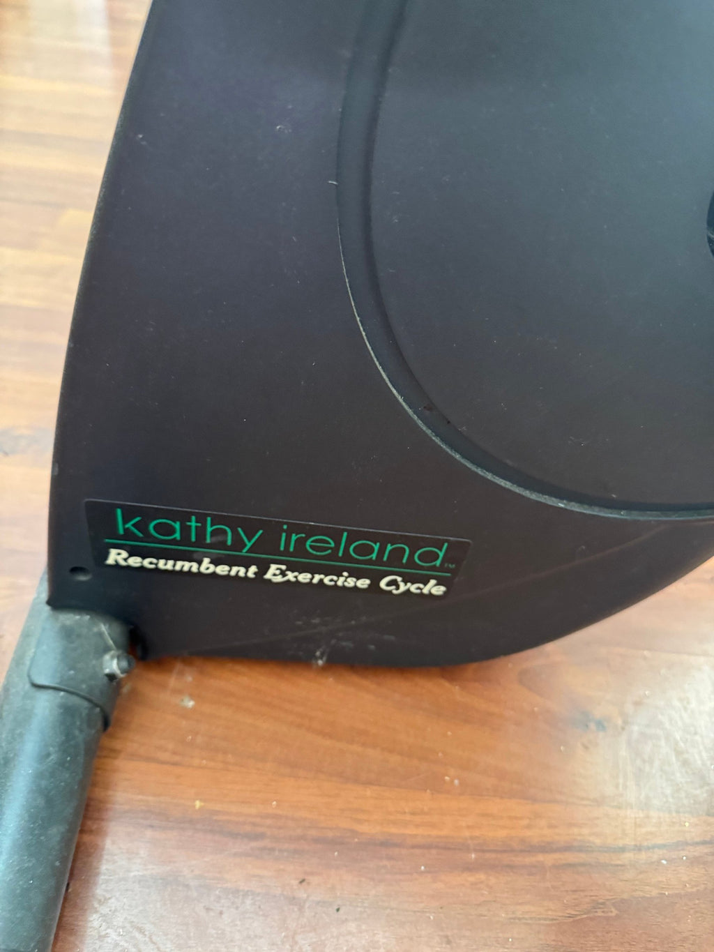 Kathy Ireland Recumbent Exercise Cycle decal on the flywheel housing