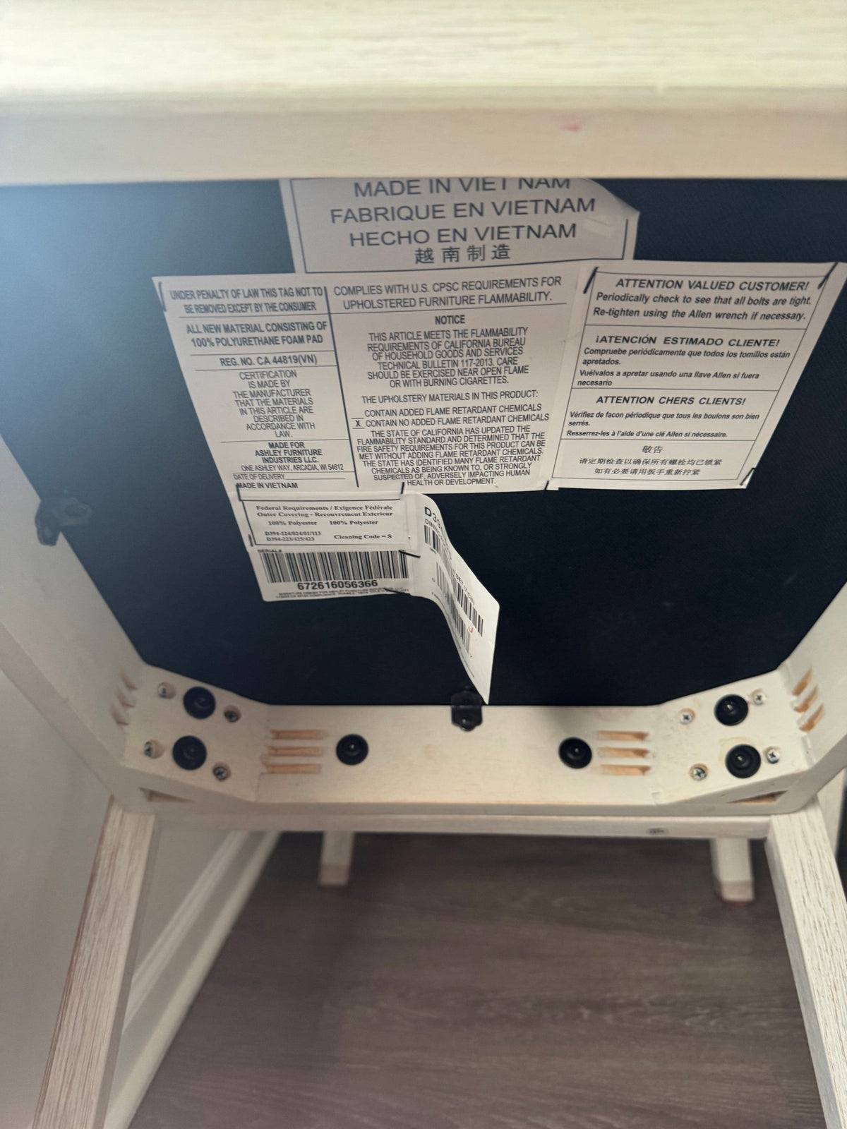 Label under the stool seat