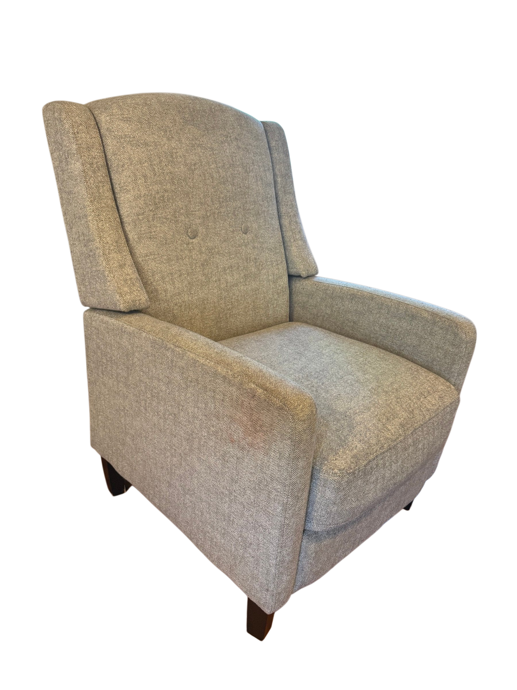 Beige tweed wingback recliner chair