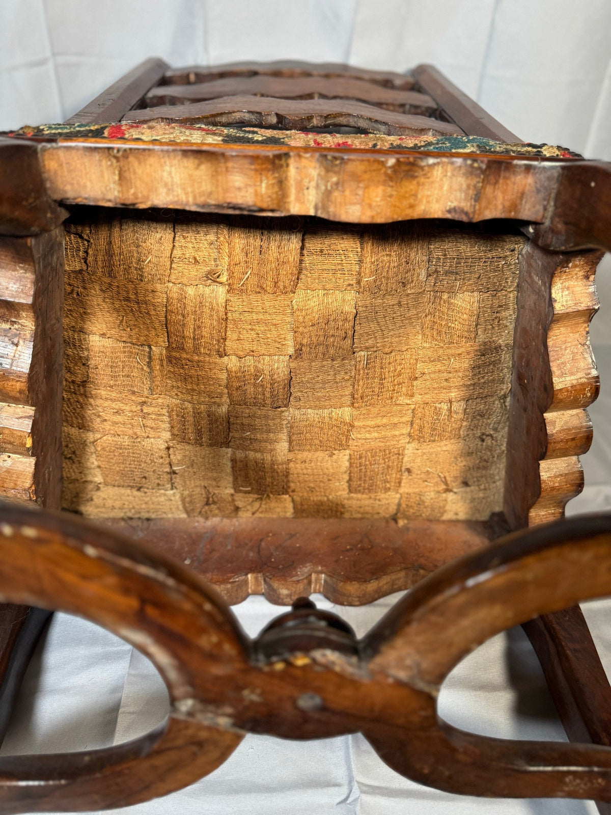 French Carved Walnut Ladderback Side Chair, Antique Needlepoint Seat