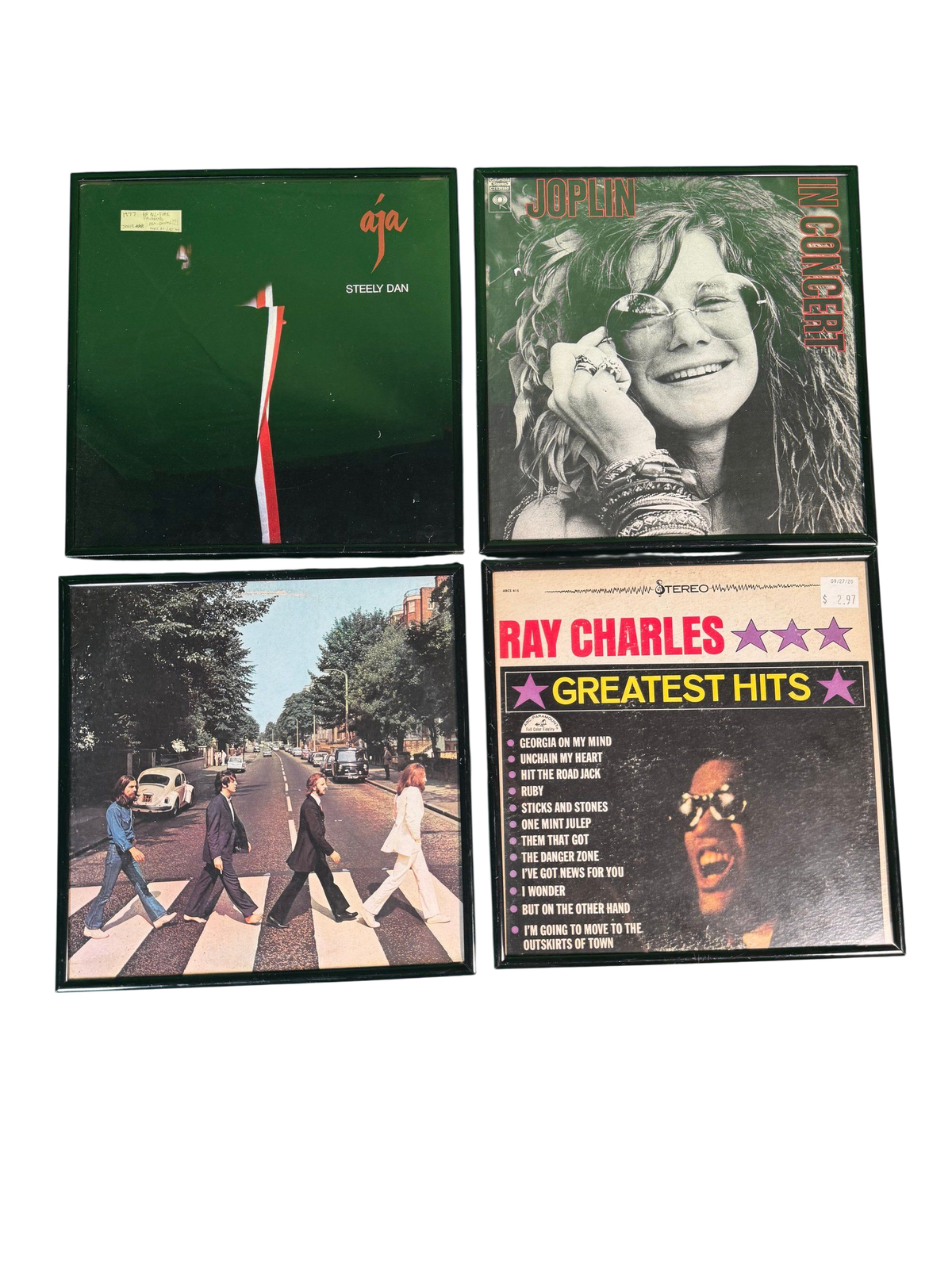 Framed Vinyl LP Lot of 4 Beatles Abbey Road Steely Dan Aja Joplin Ray Charles