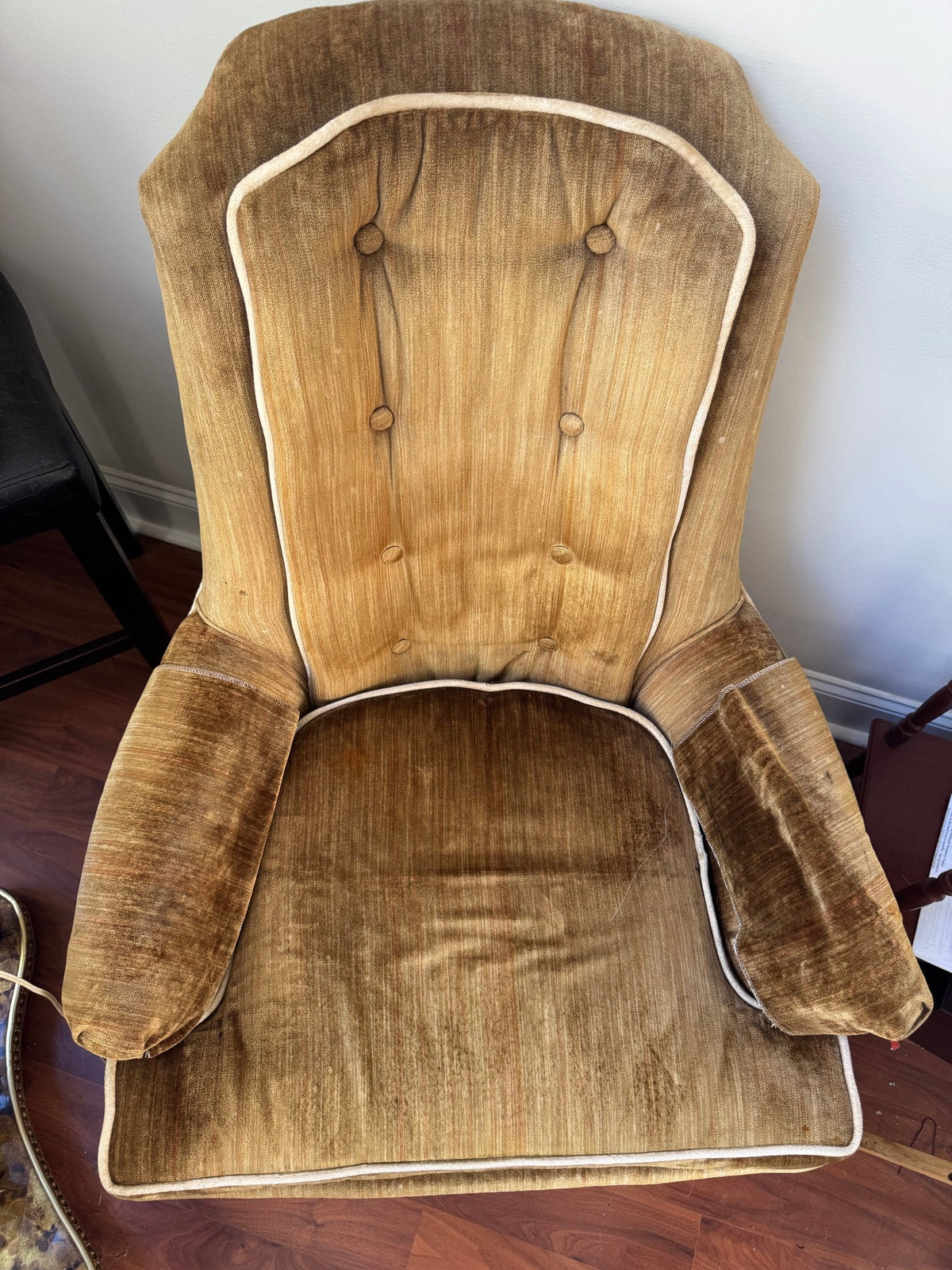 Armchair from above showing the seat cushion and arms