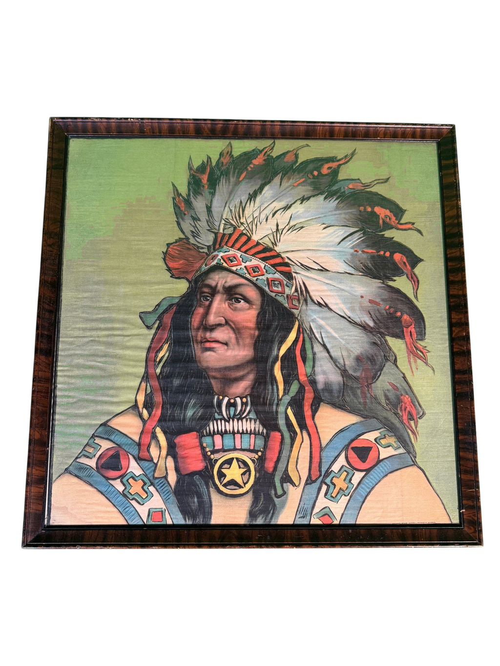 1903 Campbell Metzger Jacobson Chromolithograph on Linen Native American Chief