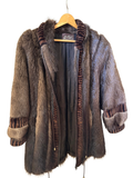 Vintage Beaver Fur Coat Large Let-Out Pelt Construction Patterned Satin Lining Made in Canada