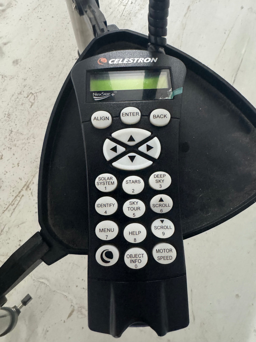 NexStar+ computerized hand controller with LCD screen, numeric keypad and directional buttons