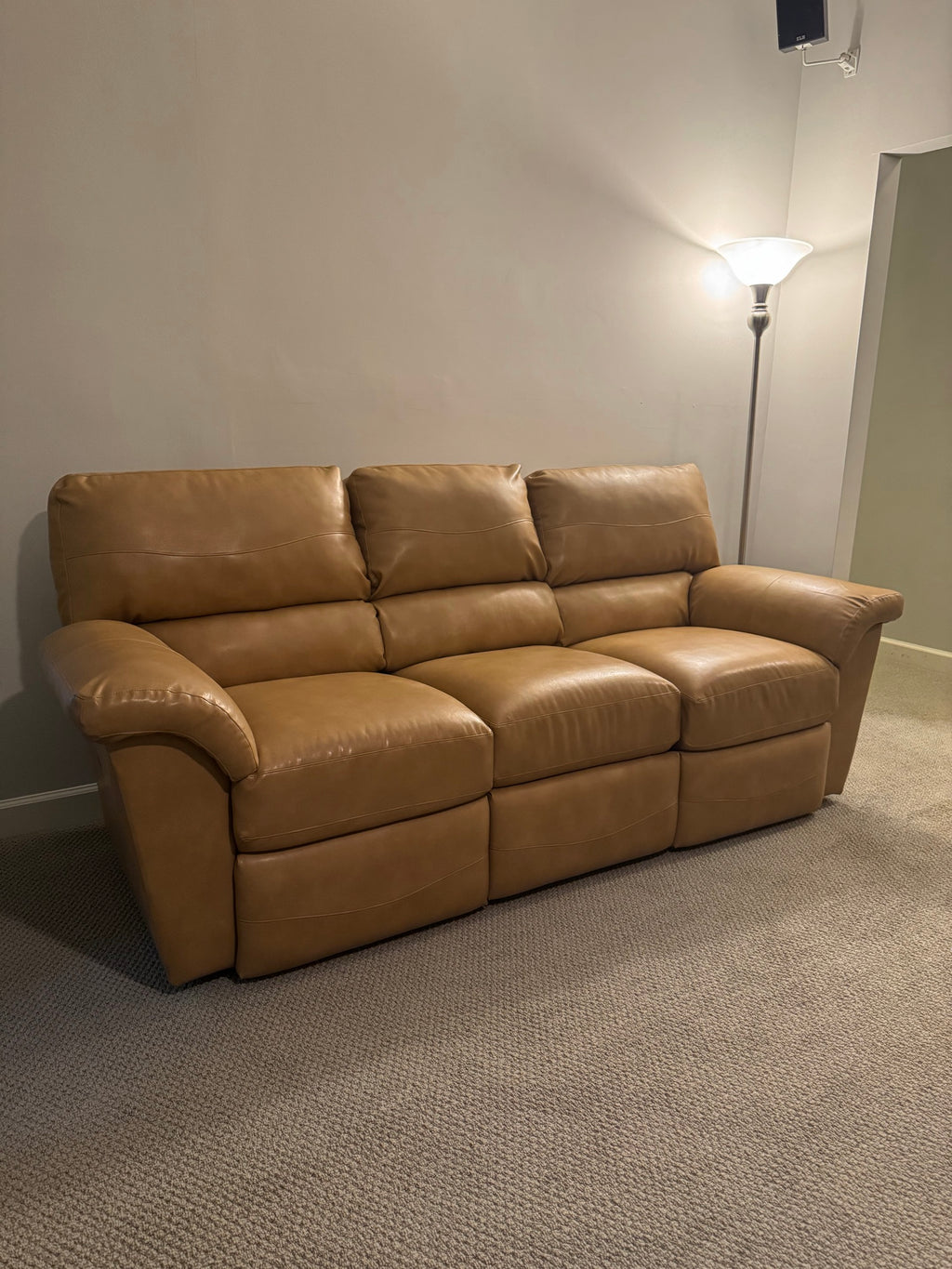 La-Z-Boy Tan Leather Power Reclining Sofa, 88 in