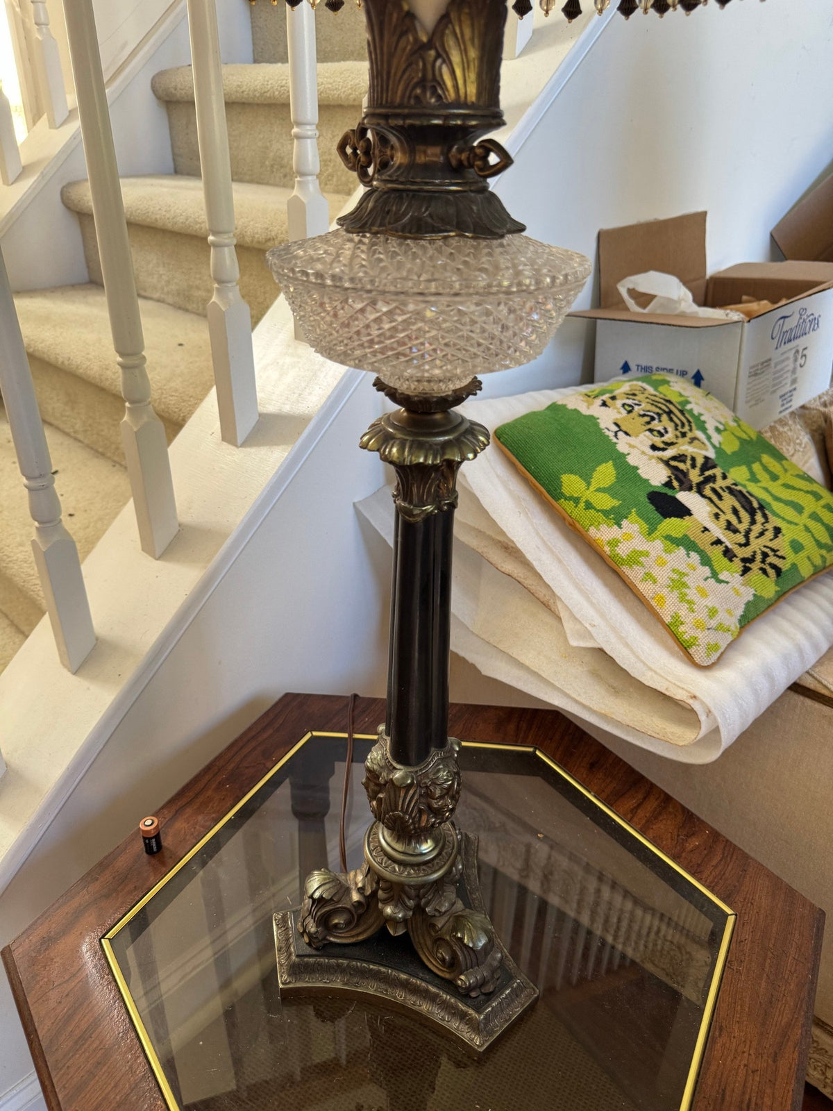 Column and clawed footed base of the lamp