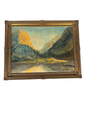 Alpine Lake Sunset Impasto Oil Painting Signed Thorn in Ornate Gilt Frame