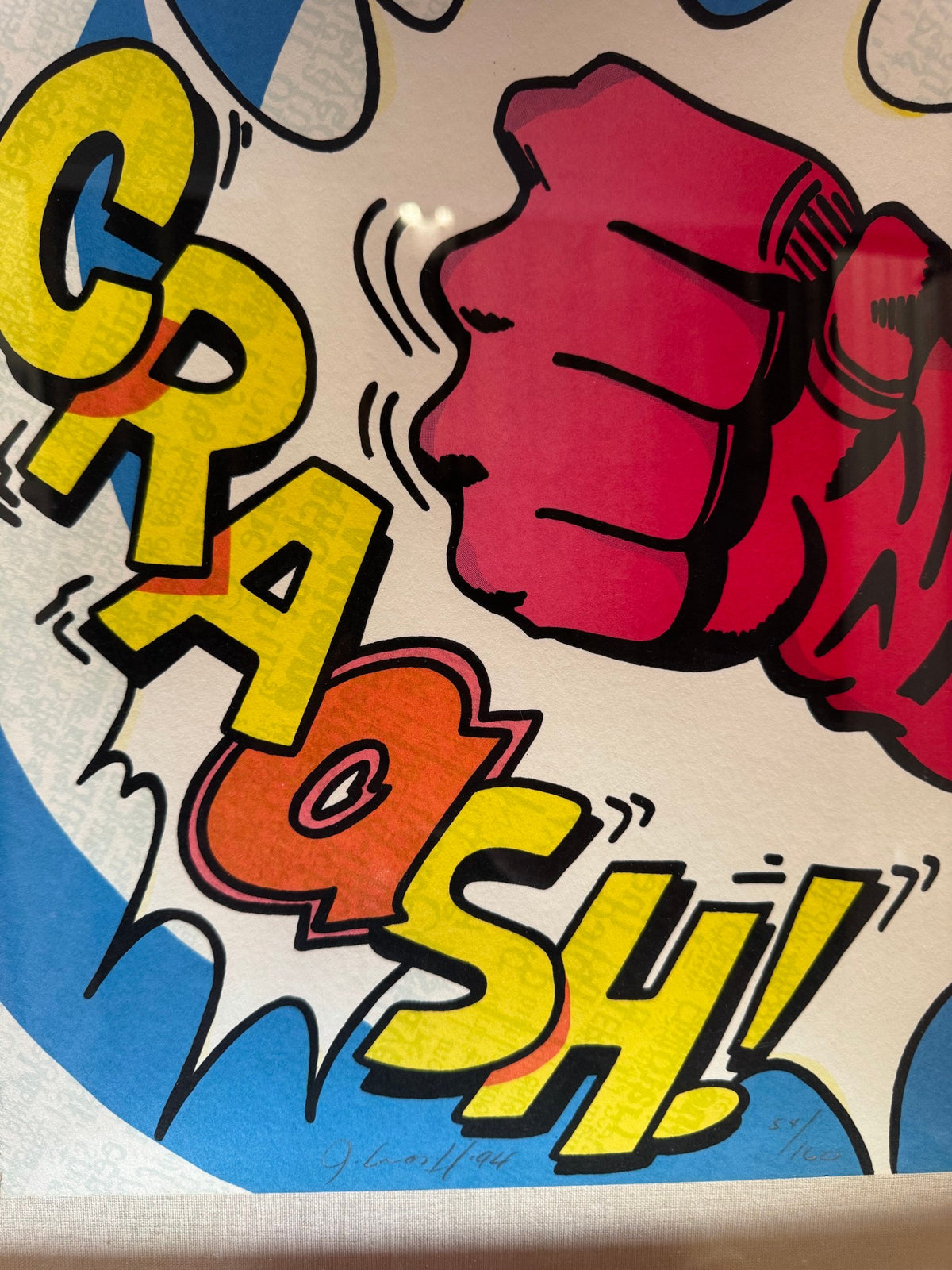 Close view of the fist and lettering