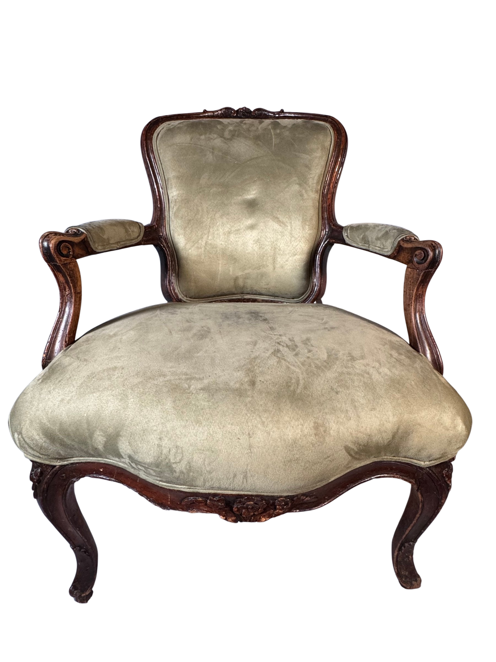 Victorian Carved Walnut Armchair with Matching Ottoman