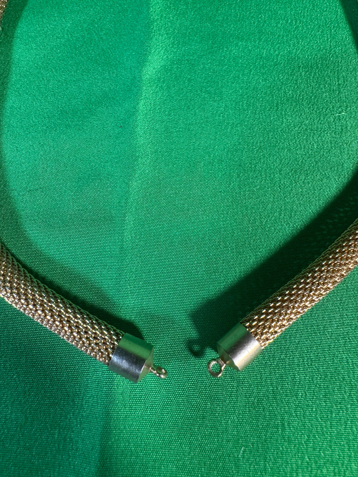 Costume Necklace Pair Mesh Collar and Green Station Necklace — detail view 1