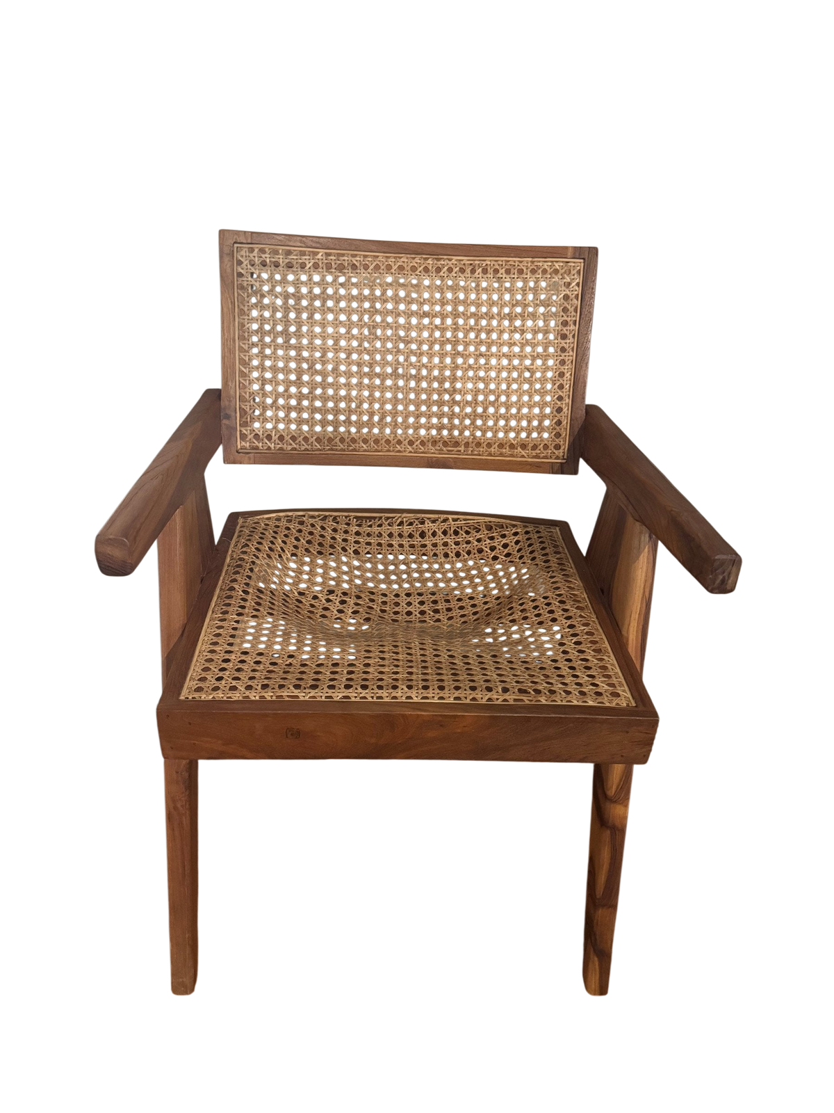 Cane and wood armchair, front view