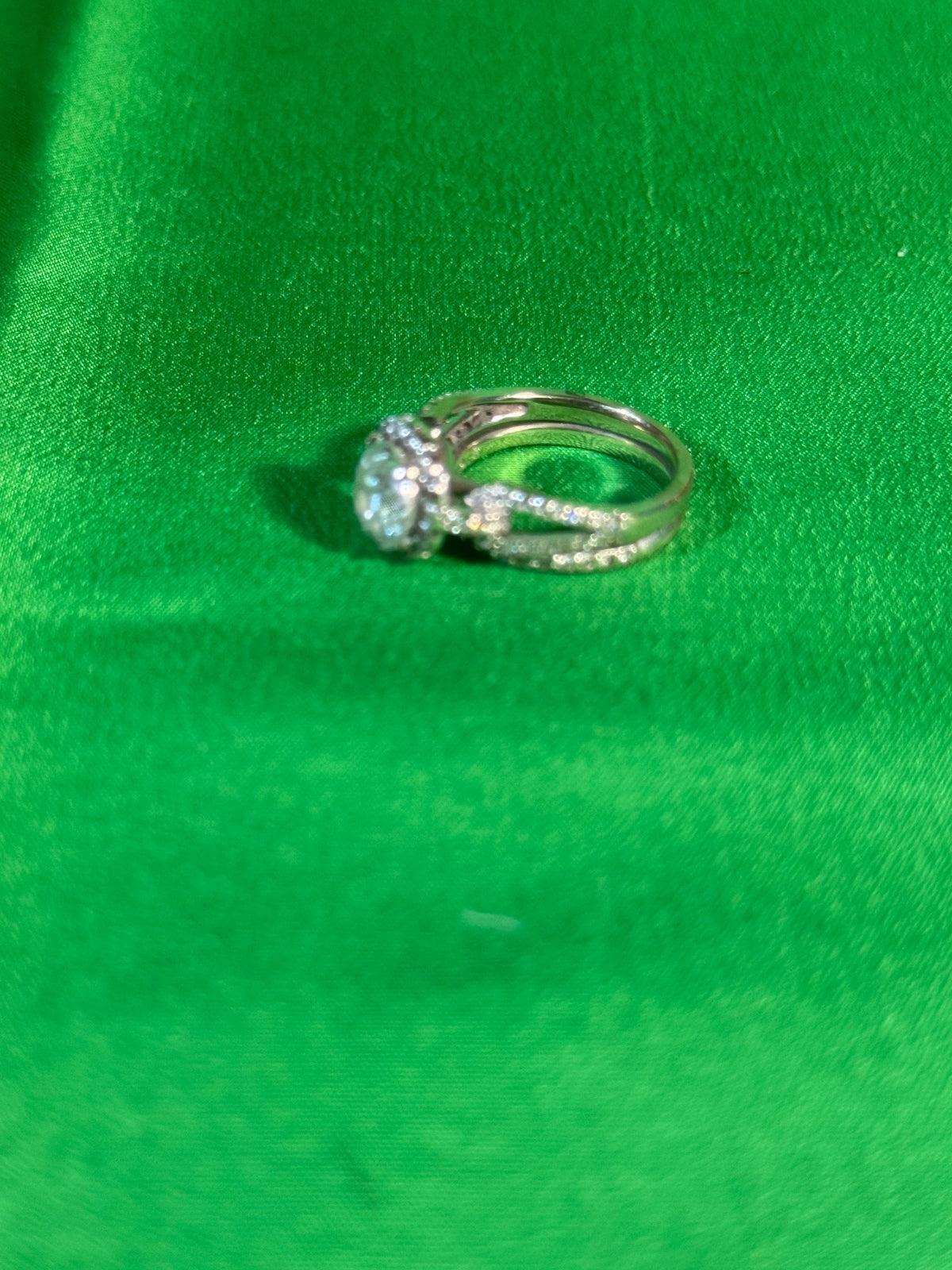 Natural Diamond Halo Engagement Ring and Band Set 18k White Gold Size 6 Pave Shoulders