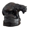 Bronze Panther Sculpture Crouched on Rock Dark Patina Animalier Vintage
