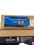 Spalding Heavy Duty Foam Board Pad 60 inch boxed package, blue and black cardboard box with NBA branding and product details visible