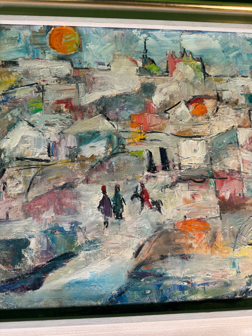 Heavy Impasto Oil Painting Hill Village Signed Girard Framed Canvas Art