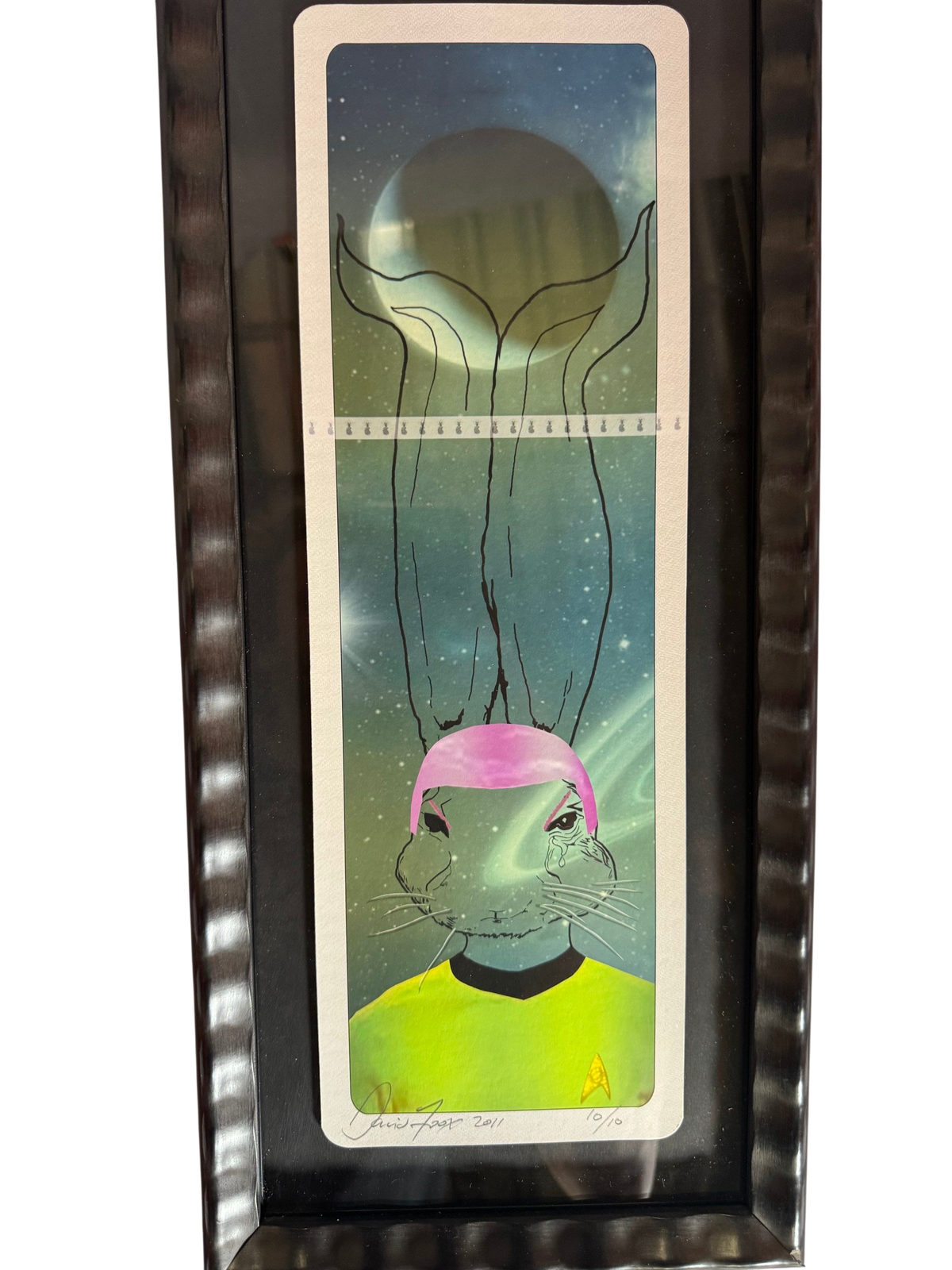 Blue rabbit portrait print, second view