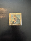 Florentine Italian Gilt Wood Madonna Plaque Print 3in Gold Distressed Vintage