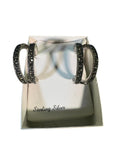 Sterling Silver Marcasite Half Hoop Earrings Boxed — main image on a white ground