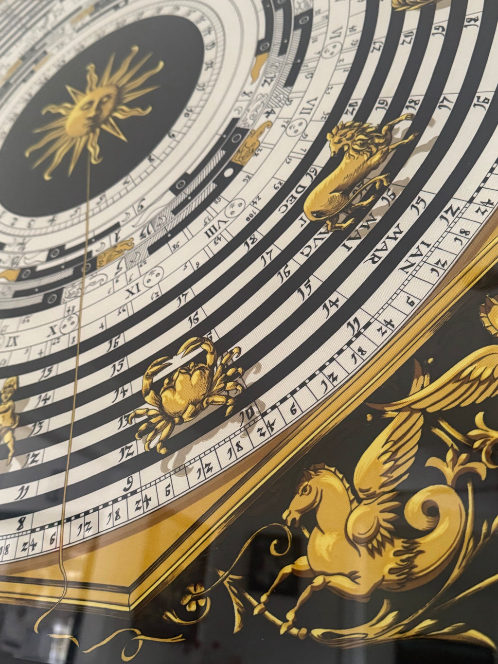 Framed Zodiac Calendar Panel Gilt on Black Astronomical Design Vintage