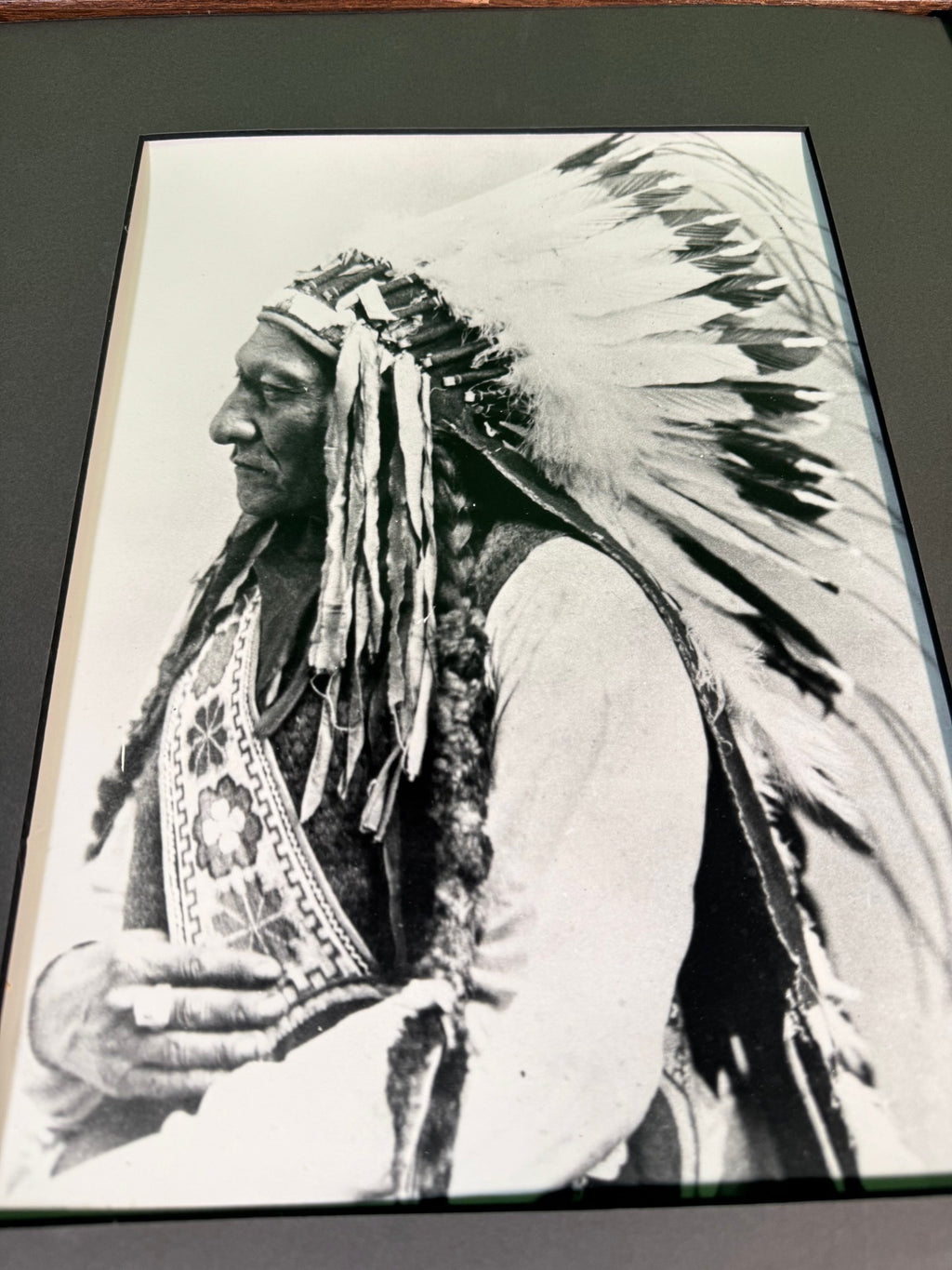 Black and White Photograph Plains Chief War Bonnet Portrait Framed Copy Print