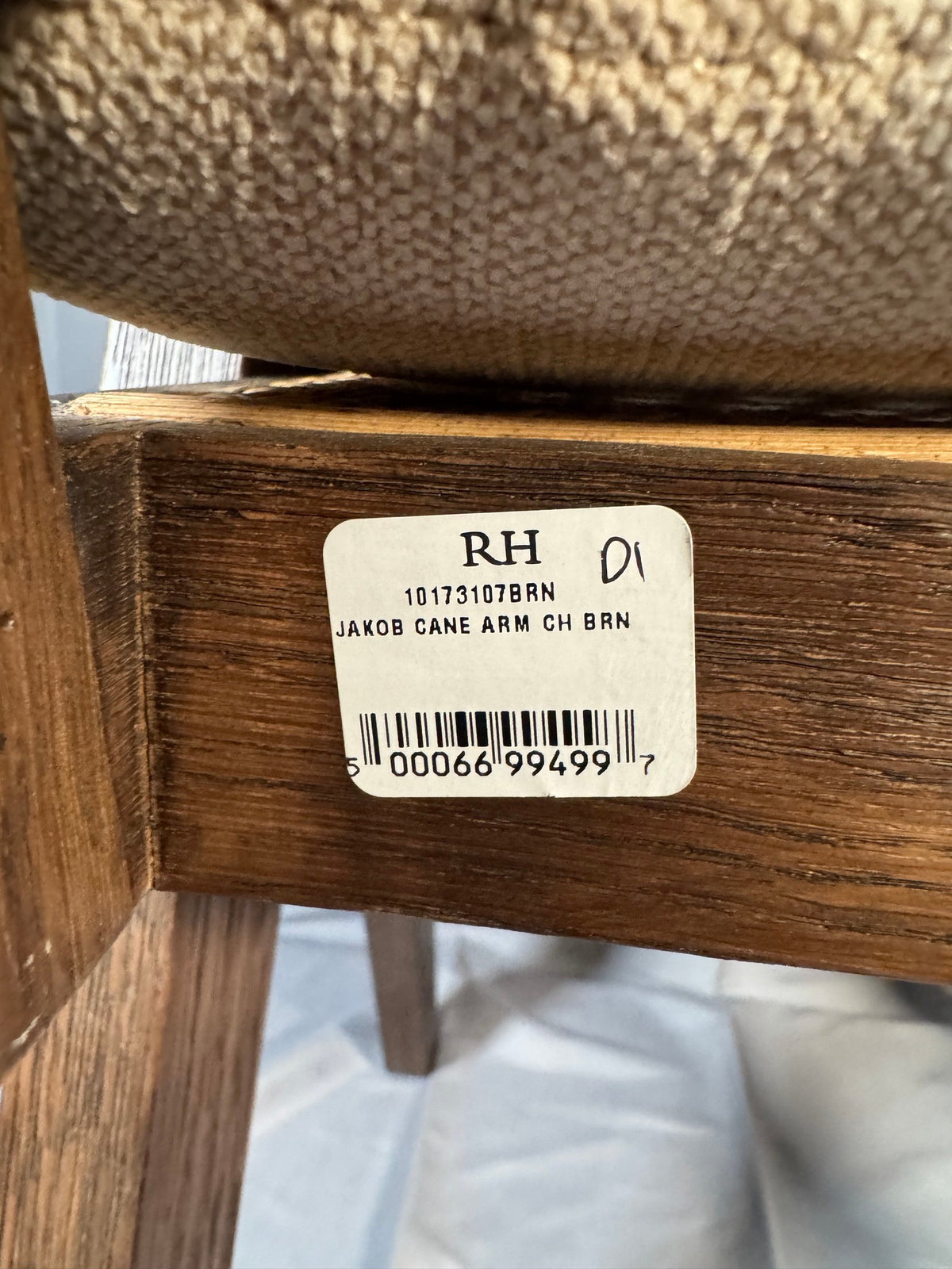 RH Jakob Cane Arm Chair, Brown - New