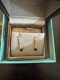 Blue Sapphire & Diamond Pear Drop Earrings White Metal Estate Boxed Excellent