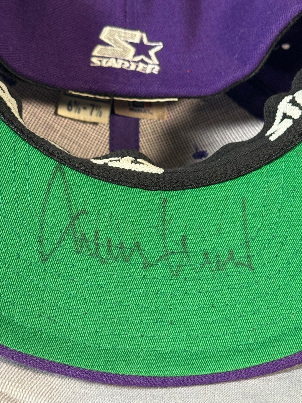 Vintage Starter Lakers Purple Cap Signed Under Brim, Jerry West, In-Person