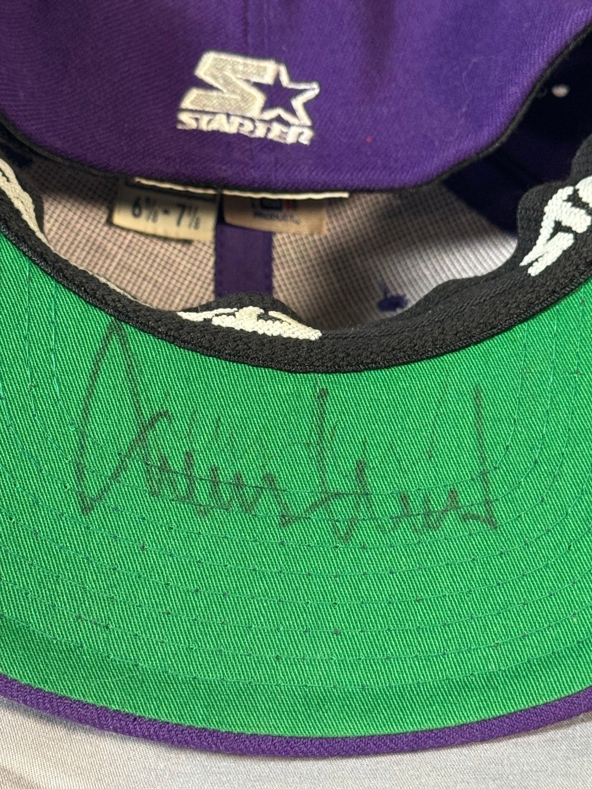 Vintage Starter Lakers Purple Cap Signed Under Brim, Jerry West, In-Person
