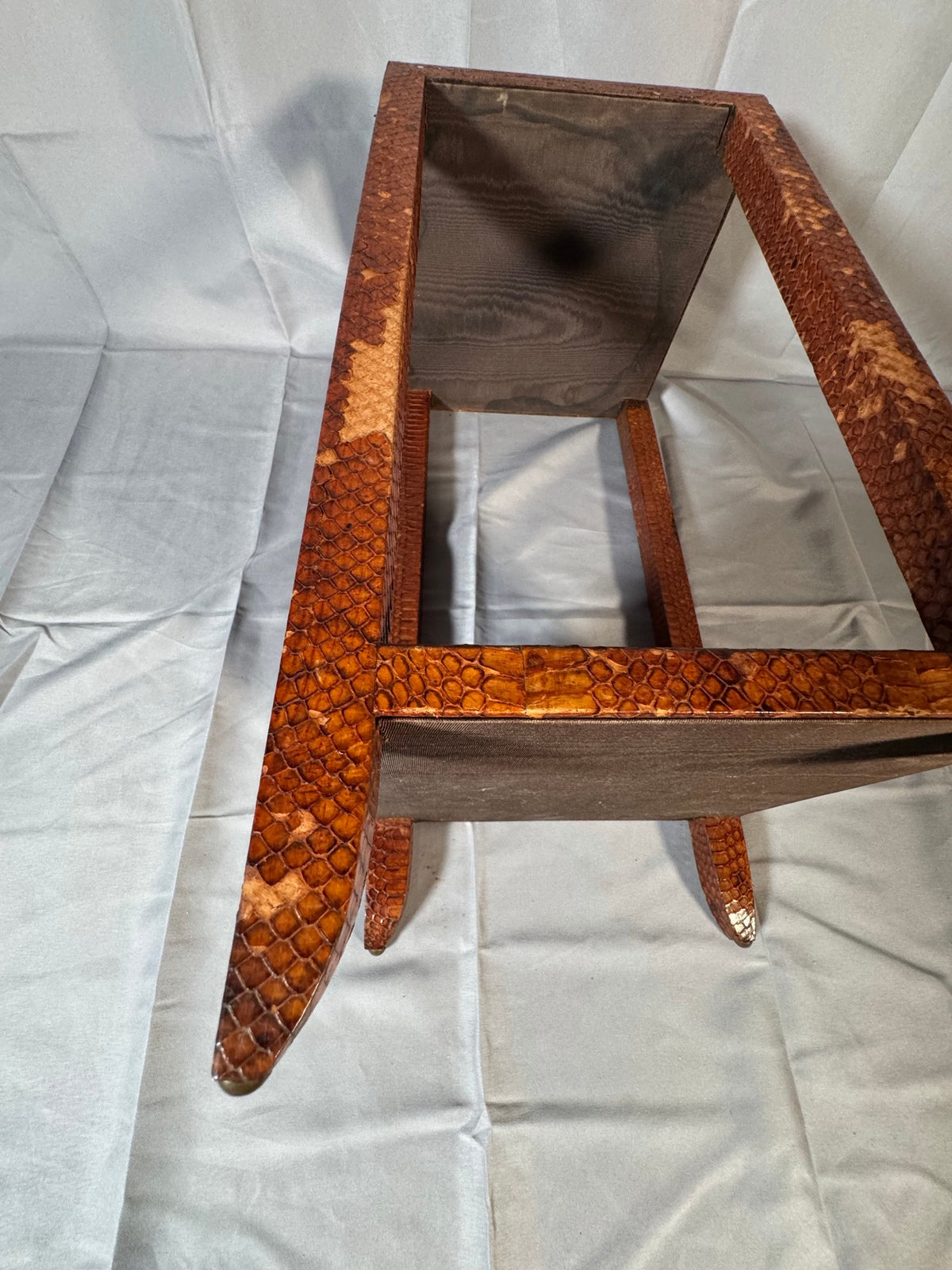 Snakeskin Two-Tier Side Table, Attributed to Karl Springer
