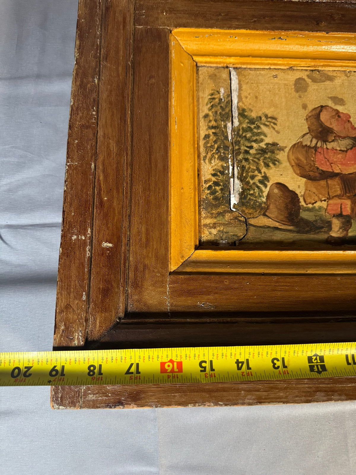 Grotesque Dwarf Oil on Panel Painting After Callot Gobbi Type, Deep Wood Frame