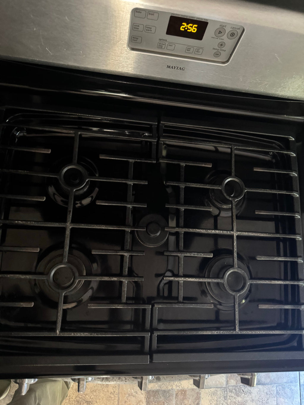 Five-burner cooktop with black grates