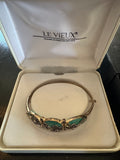 Le Vieux Sterling Marcasite Turquoise Hinged Bangle Bracelet Boxed Very Good