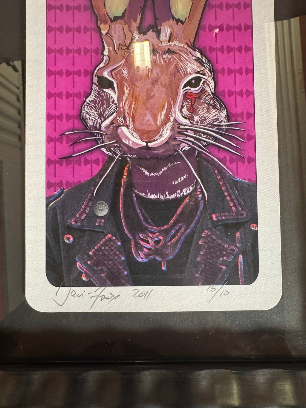 Lower margin of the pink print with pencil signature and edition mark