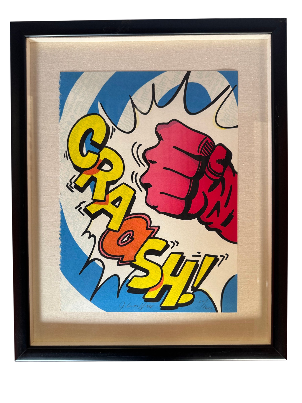 Framed Craash! fist serigraph, straight-on
