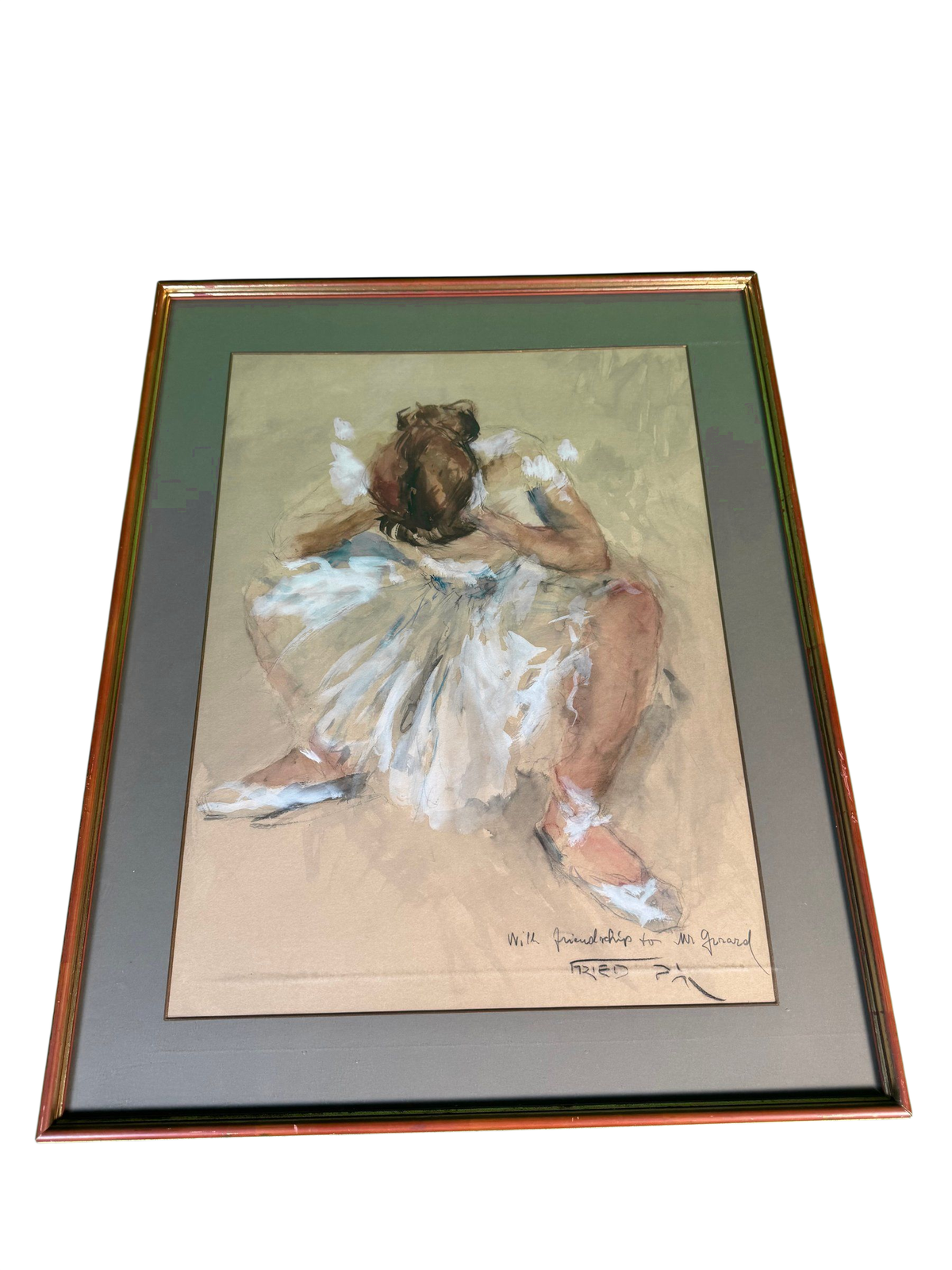 Seated Ballerina Watercolor Gouache Chalk on Buff Paper Signed Fried Pal Framed