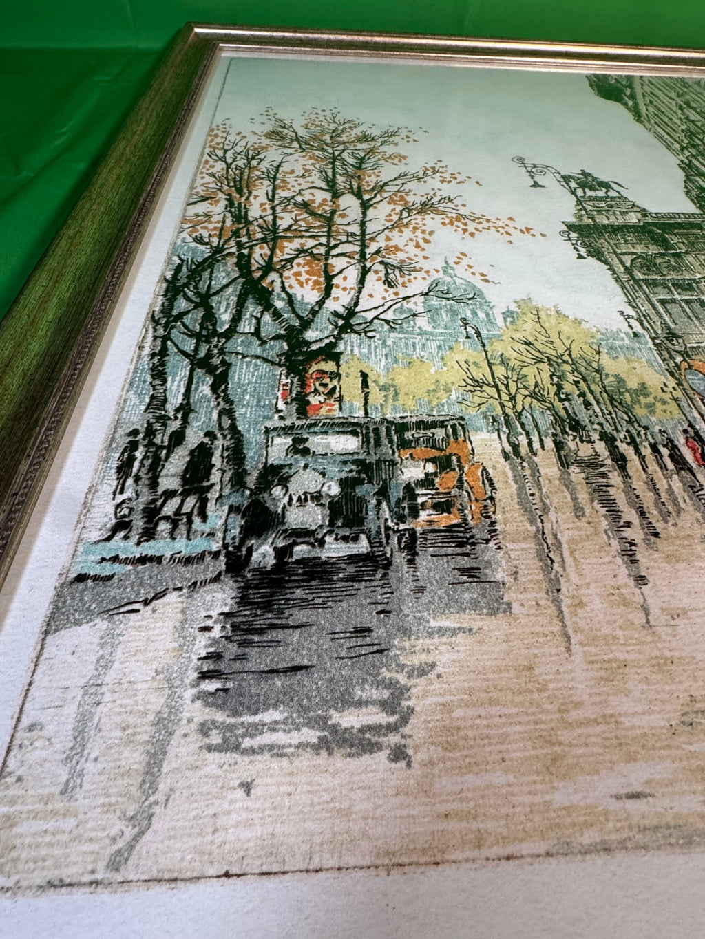 Hand-Colored Etching and Aquatint Vienna Street Scene with Hotel Bristol Framed