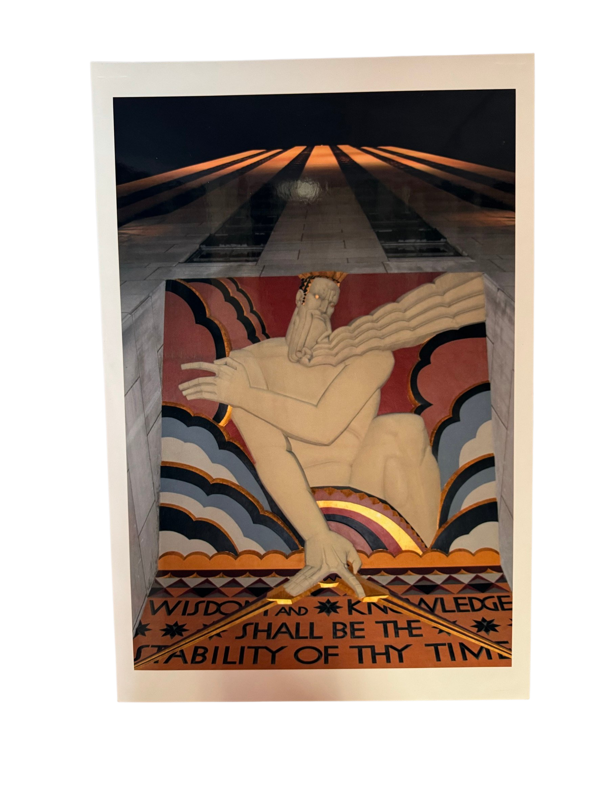Unframed Art Deco Wisdom and Knowledge relief photo print, straight-on