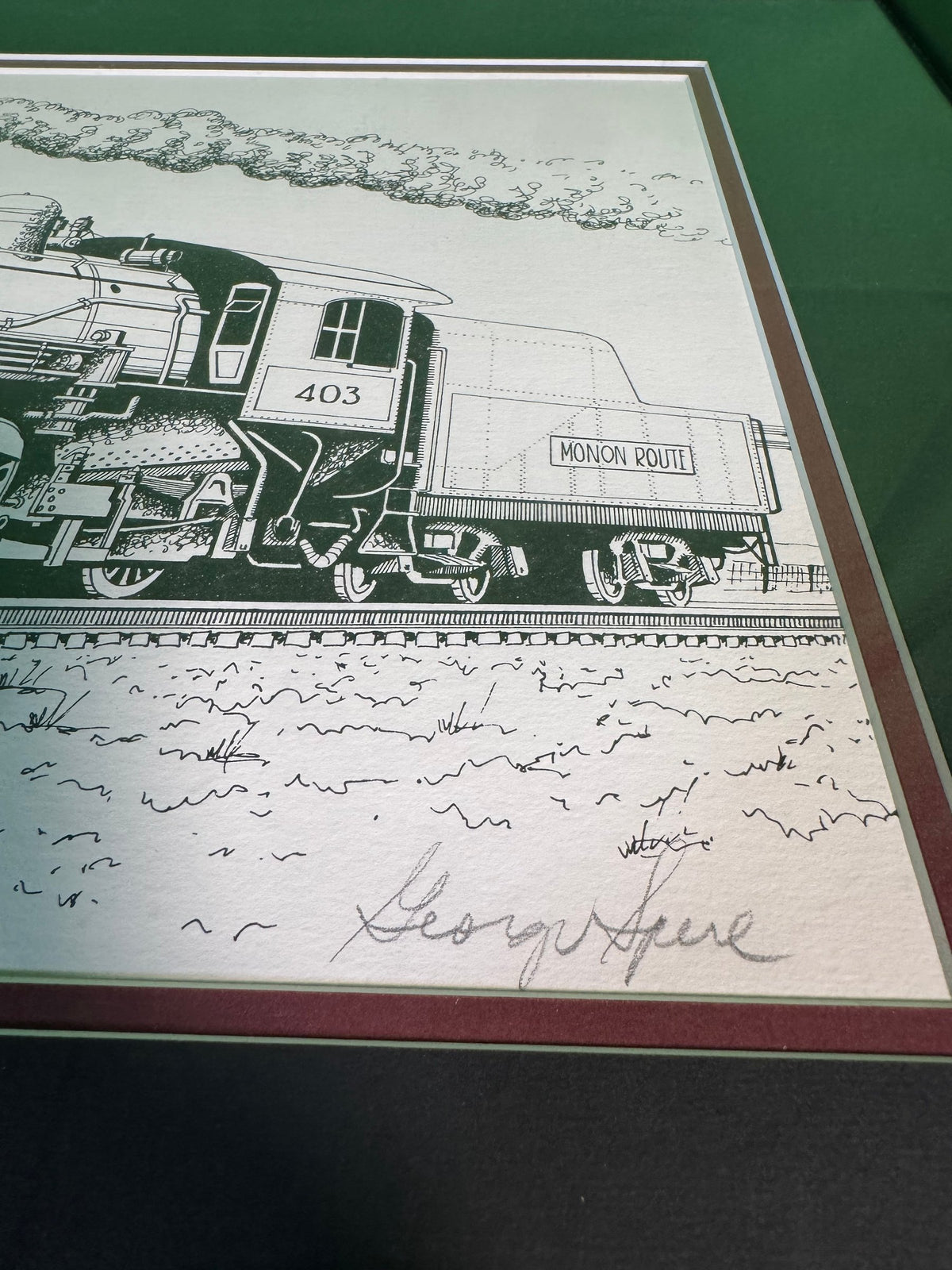 George Sperl Signed Pen-and-Ink Print Monon Route 403 4-6-2 Steam Locomotive