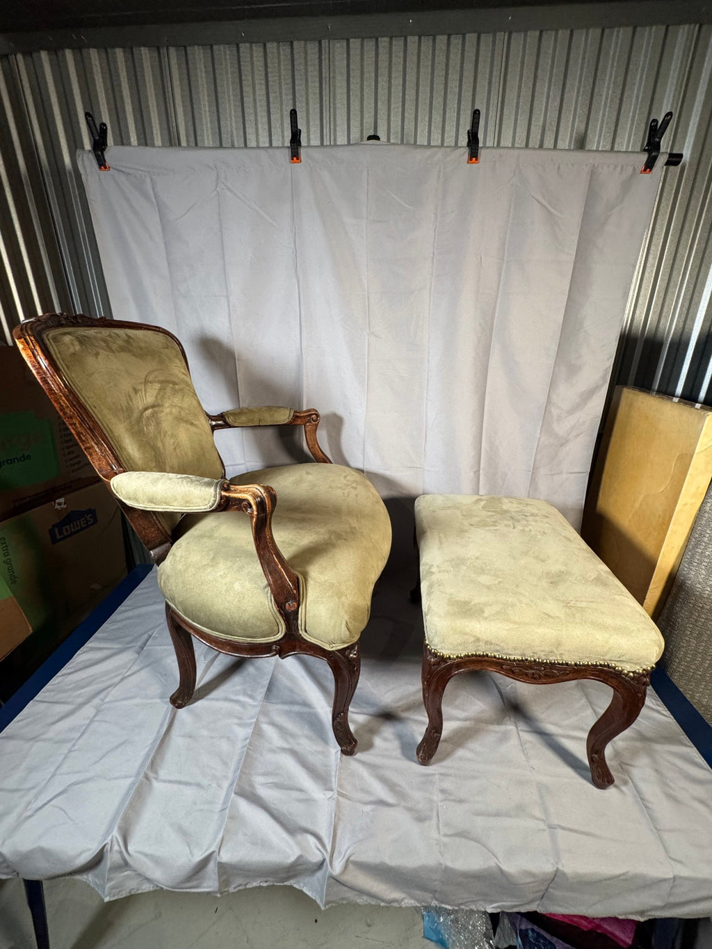 Victorian Carved Walnut Armchair with Matching Ottoman