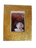 Oil study of a child's head in a textured gold frame, straight-on