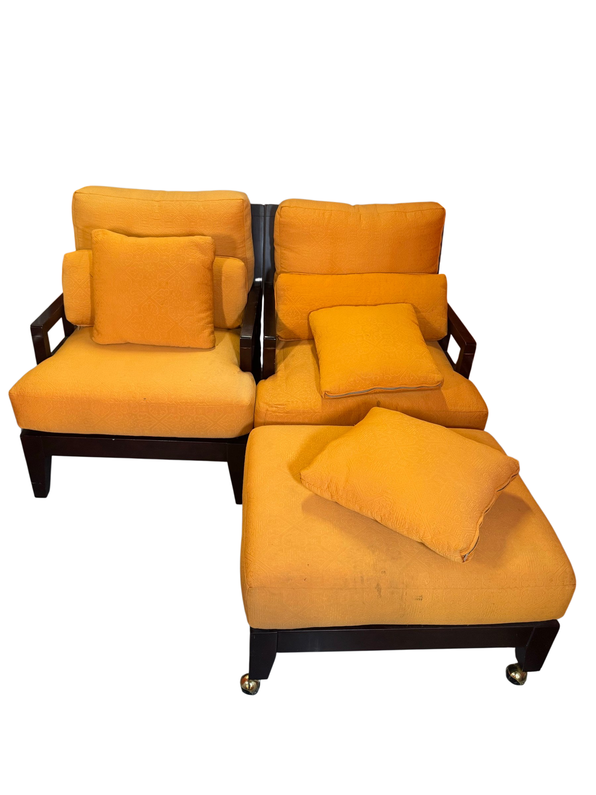 Chairs and ottoman with loose pillows
