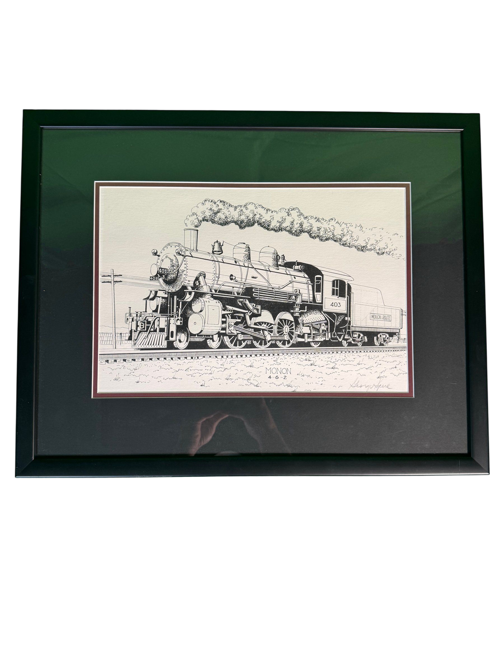 George Sperl Signed Pen-and-Ink Print Monon Route 403 4-6-2 Steam Locomotive