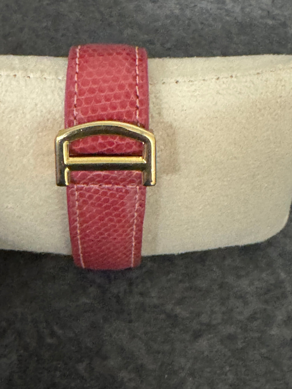 Cartier Tank Style Wristwatch Gold Tone Roman Dial Red Lizard Strap Signed Buckle
