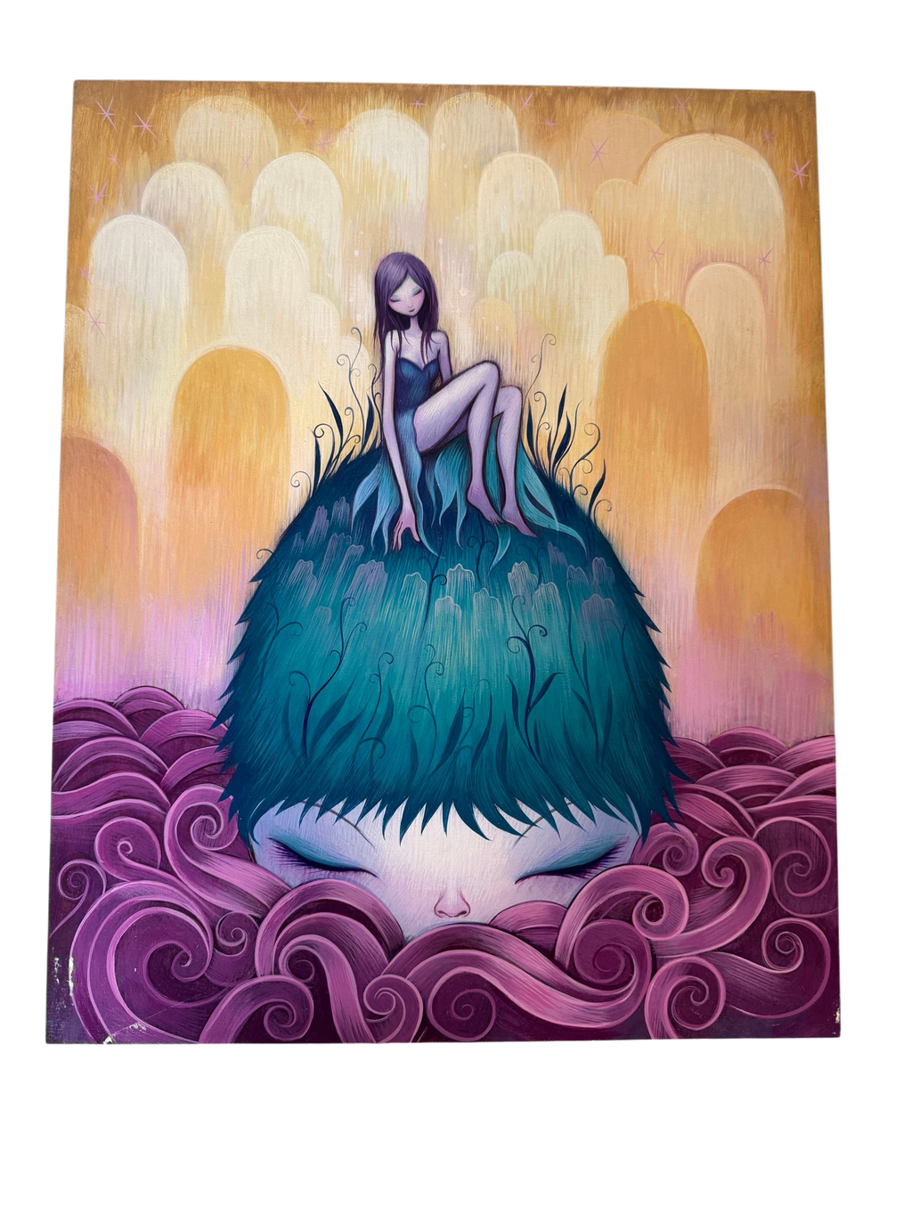 Across the Sea wood panel, front, straight-on