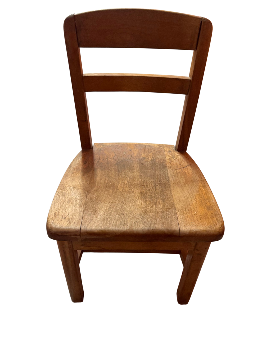 Child's wooden school chair seen from the front