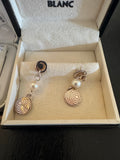 Montblanc Sterling Silver 925 Pearl Star Engraved Disc Drop Earrings Boxed VG