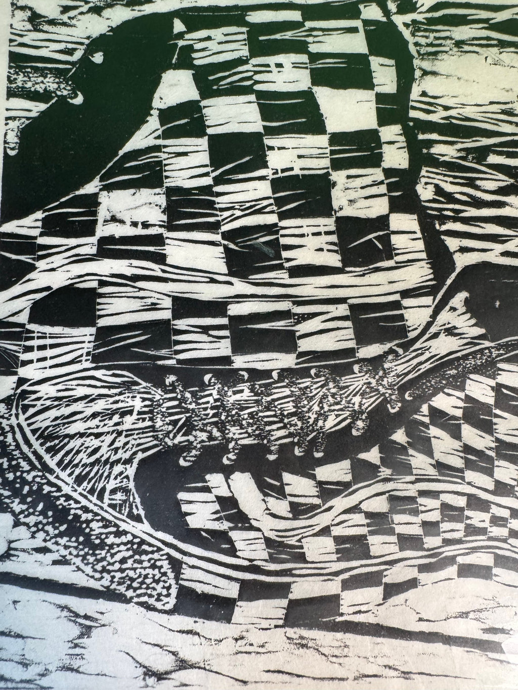 Original Signed Linocut Checkerboard High-Top Sneaker, Cain 1982, Edition 3/3